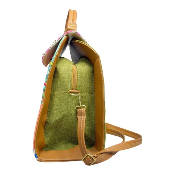 Artisan Made Frida Kahlo Canvas Faux Leather Tote Backpack From Coyoacan Mexico - Picture 9 of 14